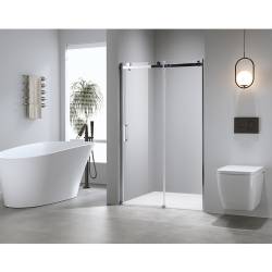 DRZWI PRYSZNICOWE Z BRODZIKIEM SH03B/SXL03C CHROM/BIAŁY 95-100/100x80 CM SH03B+SXL03C-WH