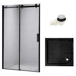 DRZWI PRYSZNICOWE Z BRODZIKIEM SH03B/SXL02C CZARNE/CZARNY 95-100/100x100 CM SH03B-BL+SXL02C-BL