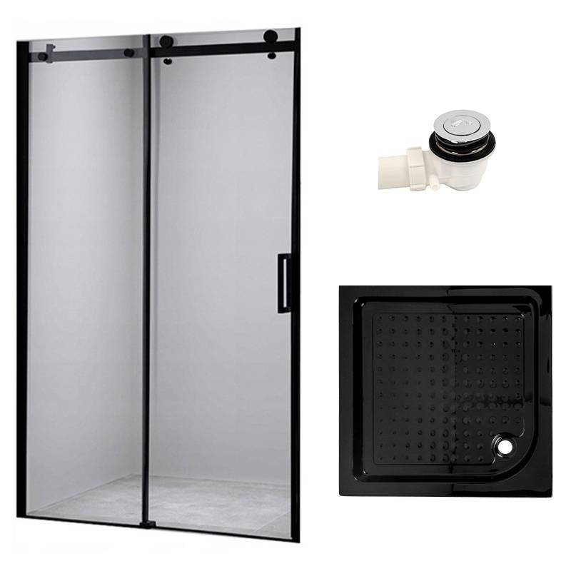 DRZWI PRYSZNICOWE Z BRODZIKIEM SH03B/SXL02C CZARNE/CZARNY 95-100/100x100 CM SH03B-BL+SXL02C-BL
