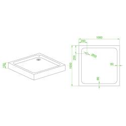 DRZWI PRYSZNICOWE Z BRODZIKIEM SH03B/SXL02C CZARNE/CZARNY 95-100/100x100 CM SH03B-BL+SXL02C-BL
