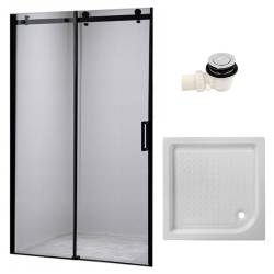 DRZWI PRYSZNICOWE Z BRODZIKIEM SH03B/SXL02C CZARNE/BIAŁY 95-100/100x100 CM 8 MM SH03B-BL+SXL02C-WH