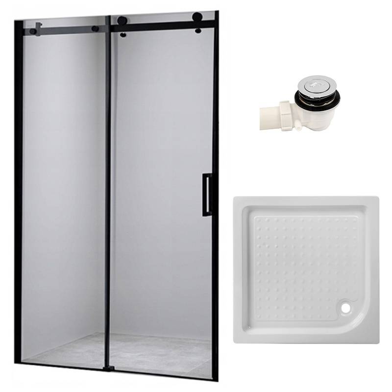 DRZWI PRYSZNICOWE Z BRODZIKIEM SH03B/SXL02C CZARNE/BIAŁY 95-100/100x100 CM 8 MM SH03B-BL+SXL02C-WH