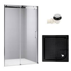 DRZWI PRYSZNICOWE Z BRODZIKIEM SH03B/SXL02C CHROM/CZARNY 95-100/100x100 CM SH03B+SXL02C-BL