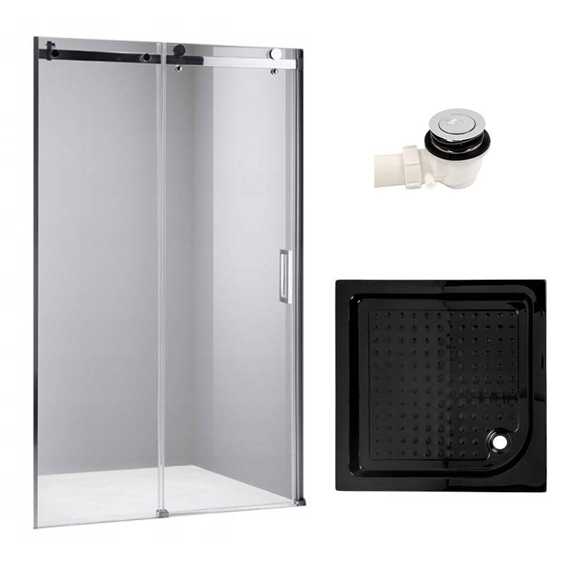 DRZWI PRYSZNICOWE Z BRODZIKIEM SH03B/SXL02C CHROM/CZARNY 95-100/100x100 CM SH03B+SXL02C-BL