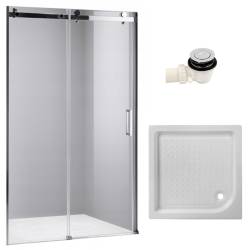 DRZWI PRYSZNICOWE Z BRODZIKIEM SH03B/SXL02C CHROM/BIAŁY 95-100/100x100 CM 8 MM SH03B+SXL02C-WH