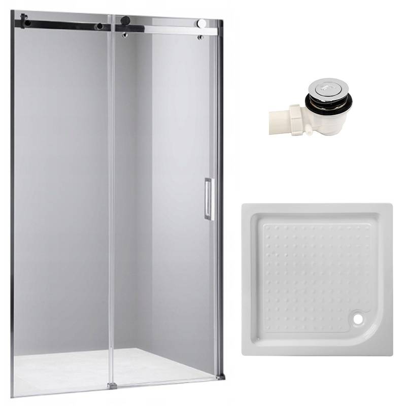 DRZWI PRYSZNICOWE Z BRODZIKIEM SH03B/SXL02C CHROM/BIAŁY 95-100/100x100 CM 8 MM SH03B+SXL02C-WH