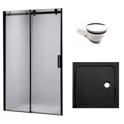DRZWI PRYSZNICOWE Z BRODZIKIEM SH03B/ST06A CZARNE/CZARNY 95-100/100x100 CM SH03B-BL+ST06A-BL