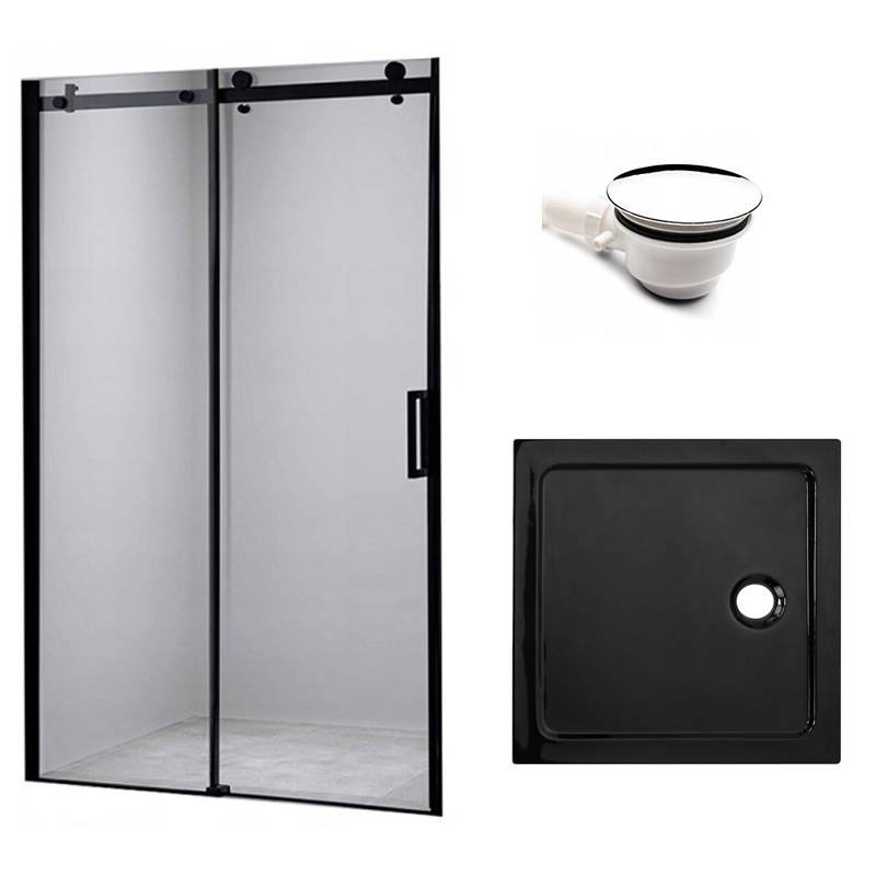 DRZWI PRYSZNICOWE Z BRODZIKIEM SH03B/ST06A CZARNE/CZARNY 95-100/100x100 CM SH03B-BL+ST06A-BL