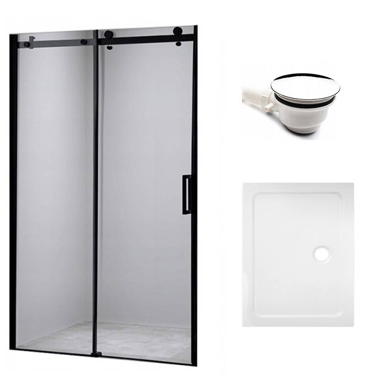 DRZWI PRYSZNICOWE Z BRODZIKIEM SH03B/ST04A CZARNE/BIAŁY 95-100/100x90 CM SH03B-BL+ST04A-WH