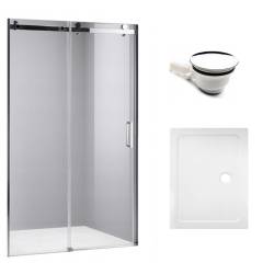 DRZWI PRYSZNICOWE Z BRODZIKIEM SH03B/ST04A CHROM/BIAŁY 95-100/100x90 8 MM