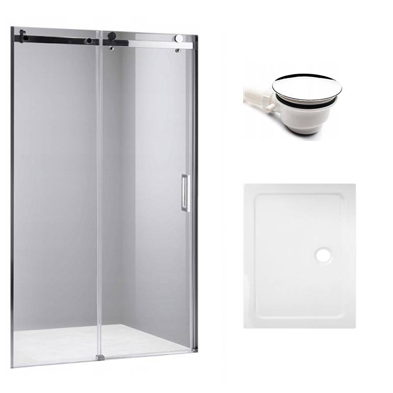DRZWI PRYSZNICOWE Z BRODZIKIEM SH03B/ST04A CHROM/BIAŁY 95-100/100x90 8 MM