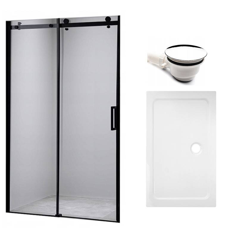 DRZWI PRYSZNICOWE Z BRODZIKIEM SH03B/ST03A CZARNE/BIAŁY 95-100/100x80 CM SH03B-BL+ST03A-WH