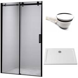 DRZWI PRYSZNICOWE Z BRODZIKIEM SH03B/ST03A CZARNE/BIAŁY 95-100/100x80 CM SH03B-BL+ST03A-WH