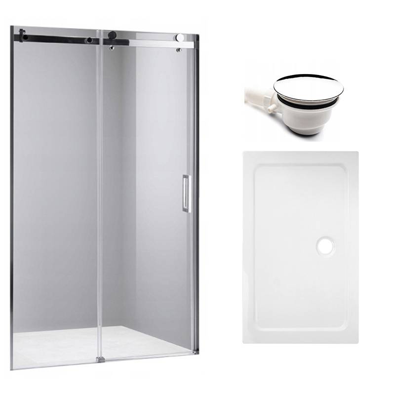 DRZWI PRYSZNICOWE Z BRODZIKIEM SH03B/ST03A CHROM/BIAŁY 95-100/100x80 CM SH03B+ST03A-WH