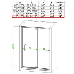 DRZWI PRYSZNICOWE UCHYLNE SH08E DO WNĘKI CZARNE 120 CM 6 MM SH08E-BL-120