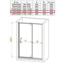 DRZWI PRYSZNICOWE UCHYLNE SH08D DO WNĘKI CZARNE 110 CM 6 MM SH08D-BL-110