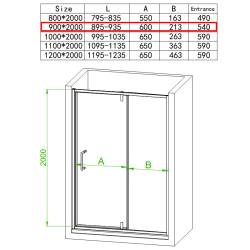 DRZWI PRYSZNICOWE UCHYLNE SH08B DO WNĘKI CZARNE 90 CM 6 MM SH08B-BL-90