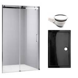 DRZWI PRYSZNICOWE + BRODZIK SH03B/ST03A CHROM/CZARNY 95-100/100X80 CM 8 MM SH03B+ST03A-BL