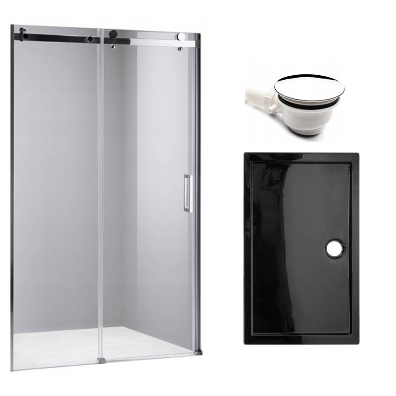 DRZWI PRYSZNICOWE + BRODZIK SH03B/ST03A CHROM/CZARNY 95-100/100X80 CM 8 MM SH03B+ST03A-BL