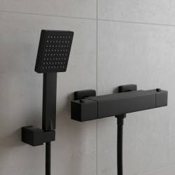 BATERIA WANNOWA ŚCIENNA PRYSZNICOWA ZESTAW Z TERMOSTATEM T202B-BL CZARNA T202B-BL