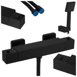 BATERIA WANNOWA ŚCIENNA PRYSZNICOWA ZESTAW Z TERMOSTATEM T202B-BL CZARNA T202B-BL
