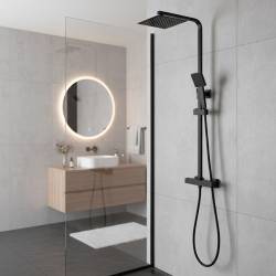 BATERIA PRYSZNICOWA Z TERMOSTATEM I DESZCZOWNICĄ T153B CZARNA T153B-BL
