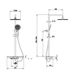 BATERIA PRYSZNICOWA Z TERMOSTATEM I DESZCZOWNICĄ F13-BL CZARNA F13-BL