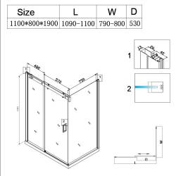 KABINA PRYSZNICOWA PROSTOKĄTNA KZ203B BIAŁA 110x80 CM KZ203B-WH-110X80