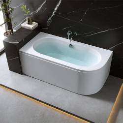 WANNA PRZYŚCIENNA Z OBUDOWĄ EBI LEWA BIAŁA PRZELEW CHROM 150x75 CM EBI-L-150X75-OBUD