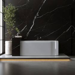 WANNA PRZYŚCIENNA Z OBUDOWĄ EBI LEWA BIAŁA PRZELEW CHROM 150x75 CM EBI-L-150X75-OBUD