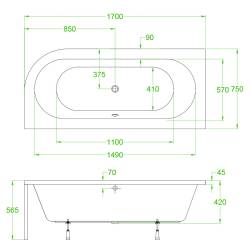WANNA PRZYŚCIENNA Z OBUDOWĄ EBI LEWA BIAŁA PRZELEW CHROM 170x75 CM EBI-L-170X75-OBUD