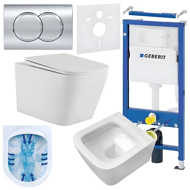 ZESTAW PODTYNKOWY WC STELAŻ GEBERIT DUOFIX MISKA AQUA-WH-03 PRZYCISK DELTA 01 CHROM ZES-AQUA-2