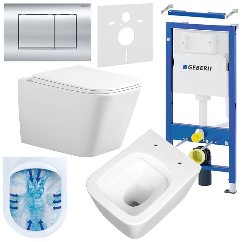 ZESTAW PODTYNKOWY WC STELAŻ GEBERIT DUOFIX MISKA RAIN-WH-RIM-03 PRZYCISK DELTA 30 CHROM ZES-RAIN-6