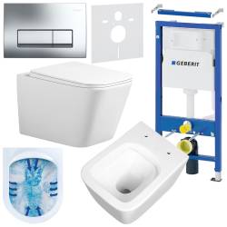 ZESTAW PODTYNKOWY WC STELAŻ GEBERIT DUOFIX MISKA RAIN-WH-RIM-03 PRZYCISK DELTA 50 CHROM ZES-RAIN-8