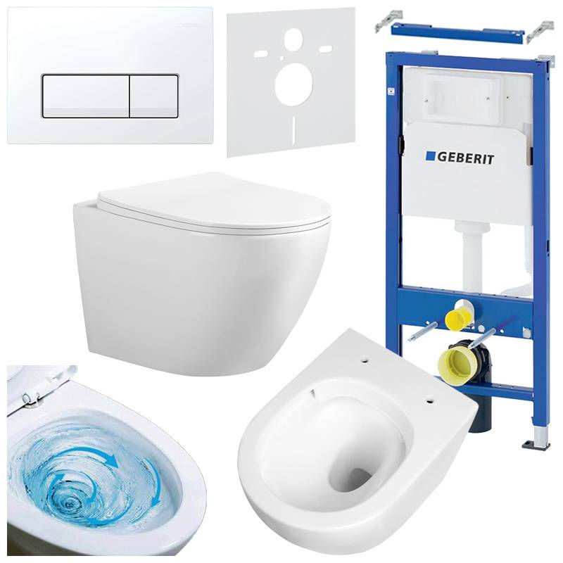 ZESTAW PODTYNKOWY WC STELAŻ GEBERIT DUOFIX MISKA FLOW-WH-03 PRZYCISK BIAŁY ZES-FLOW-7