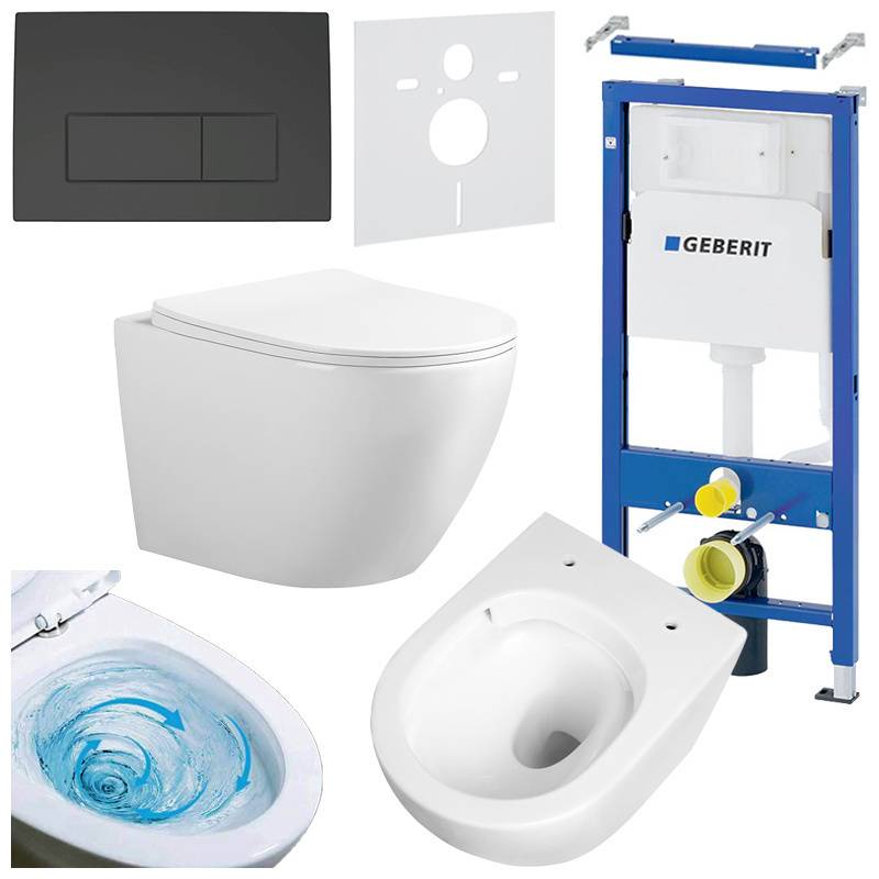 ZESTAW PODTYNKOWY WC STELAŻ GEBERIT DUOFIX MISKA FLOW-WH-03 PRZYCISK CZARNY ZES-FLOW-9