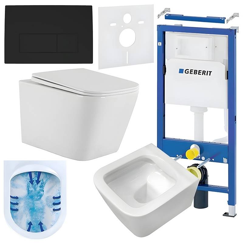 ZESTAW PODTYNKOWY WC STELAŻ GEBERIT DUOFIX MISKA AQUA-WH-03 PRZYCISK CZARNY ZES-AQUA-7