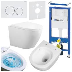 ZESTAW PODTYNKOWY WC STELAŻ GEBERIT DUOFIX MISKA FLOW-WH-TR-02 PRZYCISK DELTA 20 BIAŁY