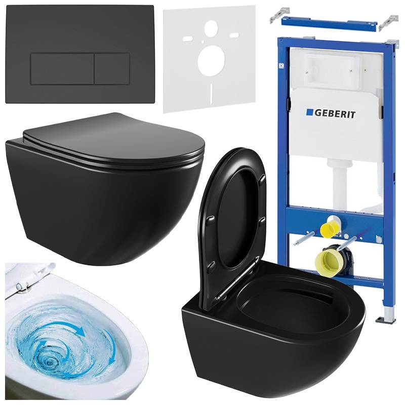 ZESTAW PODTYNKOWY WC STELAŻ GEBERIT DUOFIX MISKA NERO-MTB-03 PRZYCISK DELTA 50 CZARNY MAT ZES-NERO-19
