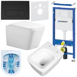 ZESTAW PODTYNKOWY WC STELAŻ GEBERIT DUOFIX MISKA RAIN-WH-RIM-03 PRZYCISK DELTA 50 CZARNY MAT ZES-RAIN-9