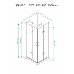 KABINA PRYSZNICOWA KWADRATOWA KZ08C SZCZOTKOWANA STAL 90x90 CM KZ08C-GR-BR-90
