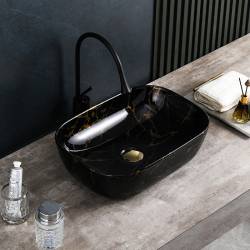 UMYWALKA NABLATOWA CERAMICZNA MARMUROWA PROSTOKĄTNA MILO-BL-MAR4-455 CZARNA MILO-BL-MAR4-455
