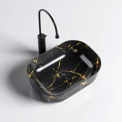 UMYWALKA NABLATOWA CERAMICZNA MARMUROWA PROSTOKĄTNA MILO-BL-MAR4-455 CZARNA MILO-BL-MAR4-455