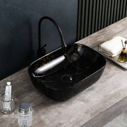 UMYWALKA NABLATOWA CERAMICZNA MARMUROWA PROSTOKĄTNA MILO-BL-MAR4-455 CZARNA MILO-BL-MAR4-455