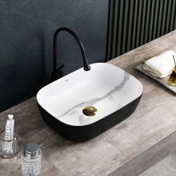 UMYWALKA NABLATOWA CERAMICZNA MARMUROWA PROSTOKĄTNA MILO-MTB-MAR1-455 CZARNY MAT MILO-MTB-MAR1-455