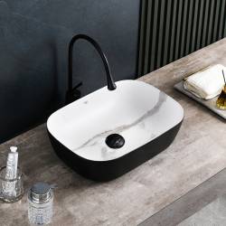 UMYWALKA NABLATOWA CERAMICZNA MARMUROWA PROSTOKĄTNA MILO-MTB-MAR1-455 CZARNY MAT MILO-MTB-MAR1-455