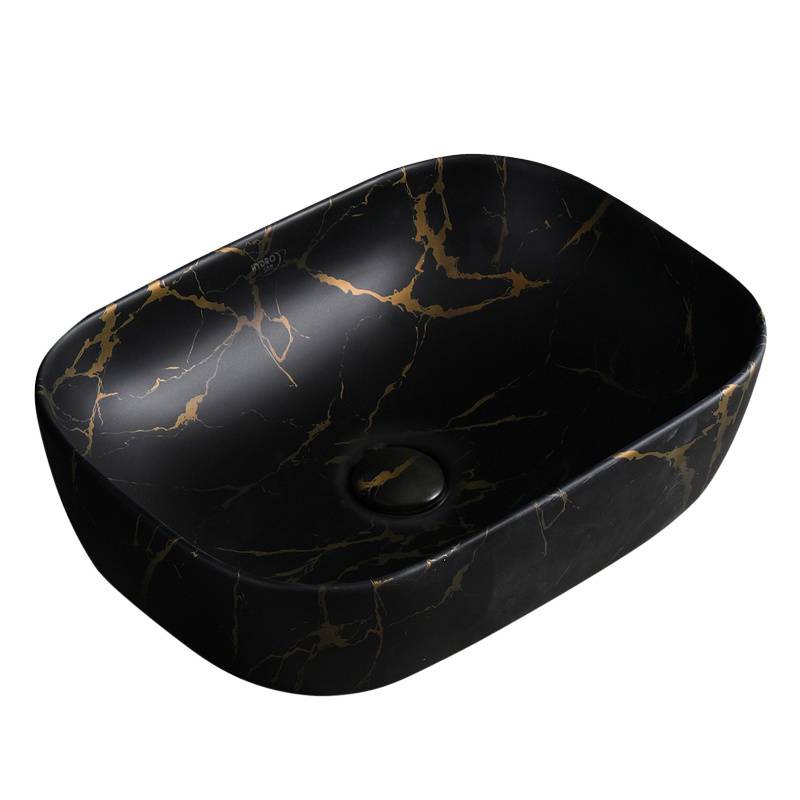 UMYWALKA NABLATOWA CERAMICZNA MARMUROWA PROSTOKĄTNA MILO-MTB-MAR3-455 CZARNY MAT MILO-MTB-MAR3-455