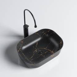 UMYWALKA NABLATOWA CERAMICZNA MARMUROWA PROSTOKĄTNA MILO-MTB-MAR3-455 CZARNY MAT MILO-MTB-MAR3-455