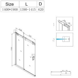 DRZWI PRYSZNICOWE SH03F CZARNE 135-140 CM 8 MM SH03F-BL-140