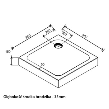 Brodzik kwadratowy 90x90 SXL02B white biały syfon 15cm głęboki wysoki